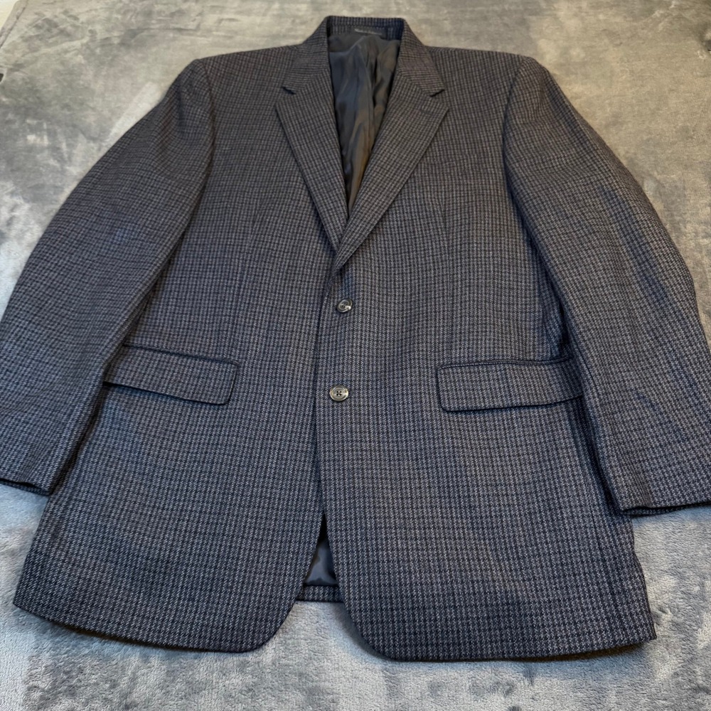 Chaps Lambswool Blazer Mens 42 Long Blue Micro Check Sport Coat
